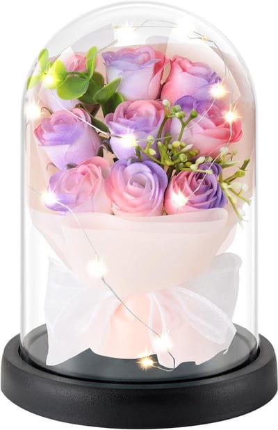 Eeuwige Roos in Glazen Koepel met LED Licht - Geconserveerde Bloem Cadeau voor Vrouwen