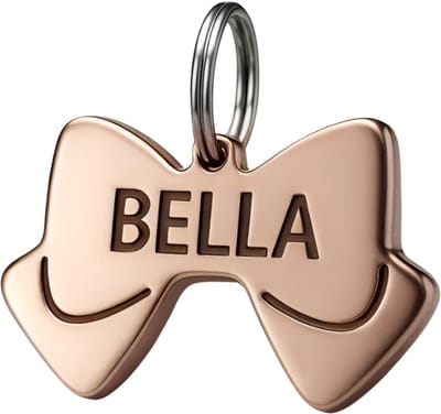 Luxe Hondenpenning Strik | Champagne Rosé Strik Hondenpenning | Dogtag Strik | RVS Strik Penning inclusief Graveren | Petshop Seven