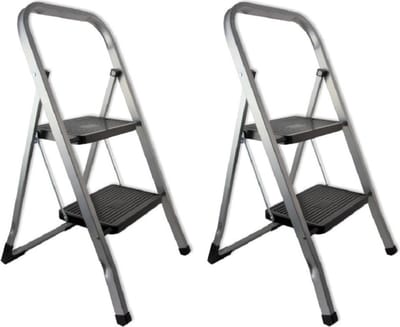 2x stuks huishoudtrap 2-tree staal zwart zilver - 2 treden - Keukentrapje - huishoudtrapje - klustrapje