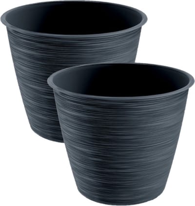 Prosperplast Plantenpot/bloempot Paintstripe - 2x - kunststof - antractiet grijs - 15 x 12 cm - stijlvol