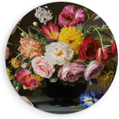 Saammp Muurcirkel Hout - Stilleven - bloemen - Natuur - Abstract - Ø 90 - Wandcirkel - Wanddecoratie Cirkel - Muurdecoratie Woonkamer - Kantoor Decoratie