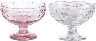 Set van 2 vintage glazen ijskommen, 140 ml, voor desserts, ijs, sorbet en fruit, hoogte 7 cm, stijlvolle glazen dessertkommen