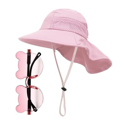 Dailygoods - Kindermuts en Kinderzonnebril - Ademend en Beschermend - Roze - Outdoor Zonnehoed - Schattige Zonnebril - Geschikt voor Kinderen - Hoofdo