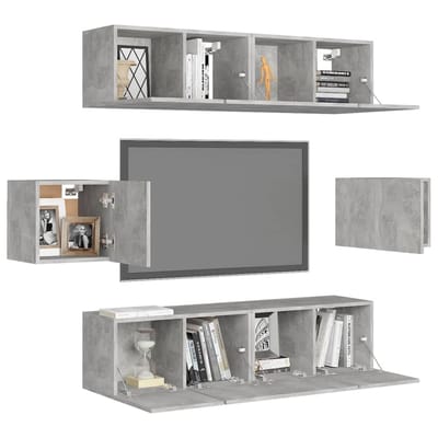 vidaXL - 6-delige - Tv-meubelset - bewerkt - hout - betongrijs