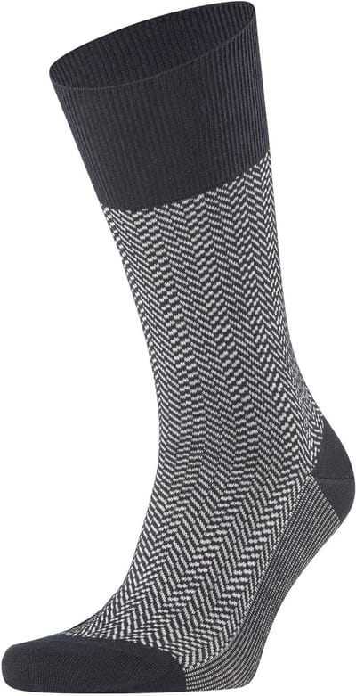 FALKE Airport Herringstripe eenkleurig wol katoen sokken heren zwart - maat 43-46