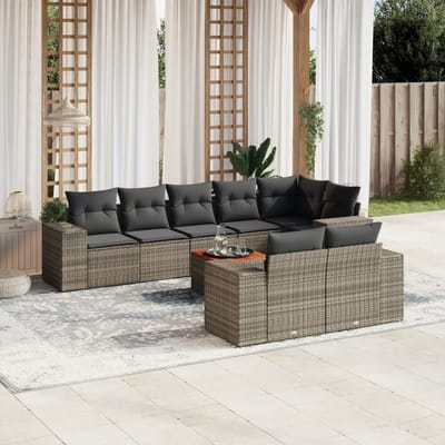 vidaXL - 9-delige - Loungeset - met - kussens - poly - rattan - grijs