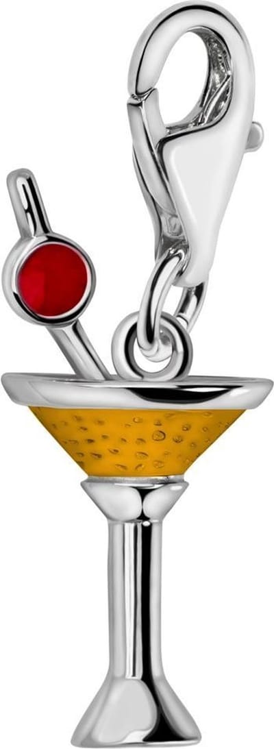 Quiges – Charm – Hanger - 3D Cocktail - Verzilverd - karabijnslot - geschikt - voor - Bedelarmband - QHC191