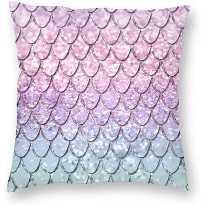 Écailles de Sirène Sur Filles Licorne Housse de Coussin Carrée Polyester Lin Velours Motif Fermeture Éclair Décorative Coussin Canapé Siège Housse Peach skin 18*18(CM)-1Pcs white