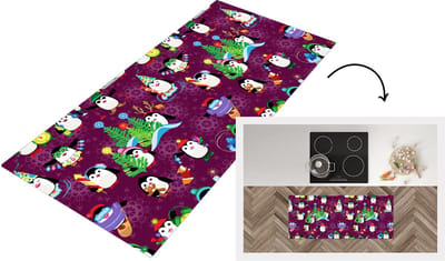 Keukenloper - Loper keuken - Pinguïn - Kerstmis - Vuurwerk - Winter - Design - 120x50 cm - Keukenloper vinyl