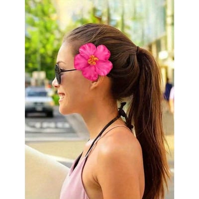 Barrettes à fleurs hawaïennes, Adaptées aux femmes, 4 pièces Barrettes à fleurs artificielles, Barrettes à fleurs d'hibiscus et de lotus, Adaptées pour une fête à la plage 1 Pink multicolore