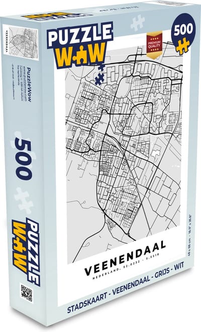 Puzzel Stadskaart - Veenendaal - Grijs - Wit - Legpuzzel - Puzzel 500 stukjes - Plattegrond