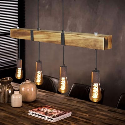 Glitzerlife - Hanglampen - Retro Stijl - 4xE27 - Verstelbare Hoogte - Kieferhout - Ø80cm - Rustiek Design - Hanglampen Eetkamer Woonkamer