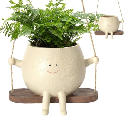 QTTVBTNA – Hangende Bloempot van Hars – Bloempot met Gezicht voor Binnen en Buiten – Decoratieve Plantenpot voor Kamerplanten, Vetplanten, Balkon, Tuin en Woonkamer – Cadeau voor Vrienden, Familie, Moeders en Leraren – Grote
