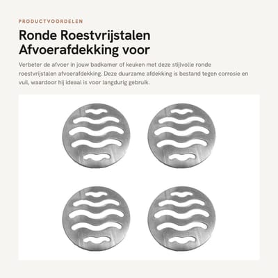 Dailygoods- Afvoerafdekking Ronde - Vloerafvoerzeef Roestvrij Staal - Afvoerrooster Douche - Afvoer Roestwerend - 90 mm - 4 Stuks