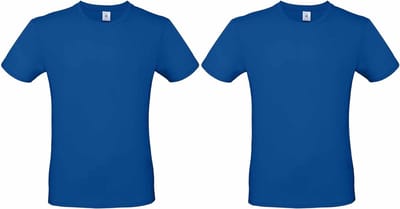 Set van 2x stuks blauw basic t-shirt met ronde hals voor heren - katoen - 145 grams - witte shirts / kleding, maat: S (48)