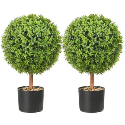 VEVOR 2x Buxusbol Kunst 559mm Tuindecoratie Buxus in Bloempot Kunstbuxusbol Kunstplant gemaakt van PE, Hout, PP inclusief 4 stuks Decoratieve Vlinders en 10 stuks Vervangende Bladeren