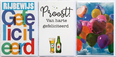 3 Wenskaarten - Rijbewijs + Proost! Van Harte Gefeliciteerd + Blanco Kaart met Ballonnen - 12 x 17 cm – RIJB-303