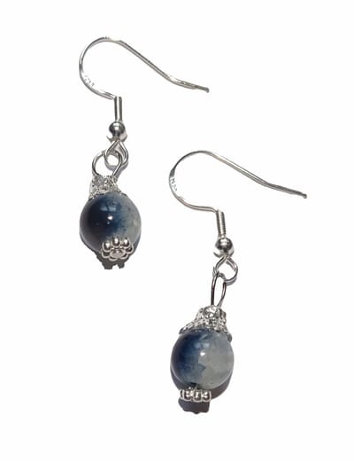 Zilveren Oorhangers Kristal Bal Donkerblauw