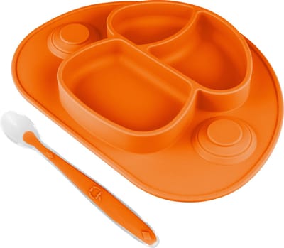 Nevi Kinderbord met Zuignap - Siliconen Babybord met Vakjes en Lepel - BPA vrij - Oranje