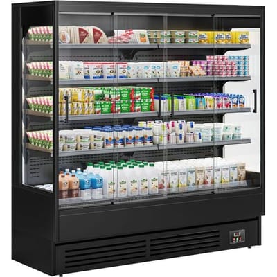 GGM Gastro Wandkühlregal - 1940mm - 893 Liter - mit 4 rahmenlosen Glasschiebetüren & 4 Ablagen