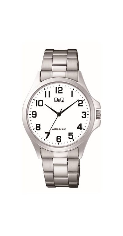 Q&Q C36A-005PY - Horloge - Analoog - Mannen - Heren - Stalen band - Rond - Metaal - Cijfers - Zilverkleurig - Wit