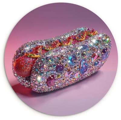 WallCircle® Wandcirkel 120x120 cm - Muurcirkel Hotdog - Steentjes - Glitters - Paars - Muurdecoratie woonkamer - Wanddecoratie slaapkamer - Kamer decoratie accessoires - Ronde schilderijen XXL