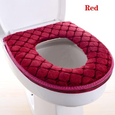 Accessoires de Salle de Bain Premium Les Plus Récents Couvre-Siège de Toilette Épaissi Hiver Chaud Doux Lavable Couvercle de Siège de Toilette Couvercle de Cuvette de Toilette Couvercle de Bidet rouge