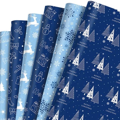 Dailygoody - Cadeaupapier - Kerst Inpakpapier - Perfect voor Feestdagen - Blauw - DIY Ambachtelijk Cadeaupapier - Versieringen voor Kerstmis - Ideaal ...