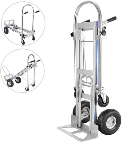 CORE 3-in-1 Steekwagen - Aluminium Opvouwbare Dollywagen - Max. 350kg belasting - Transportkar - 48x20x130cm - Zilver chrome afwerking