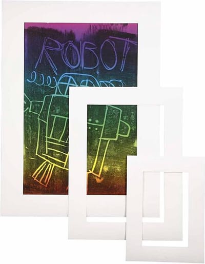 Passepartout lijsten, A3,A4,A5, afm 17x23 + 25x34 + 35+48 cm, dikte 0,4 mm, 270 gr, wit, 75 stuk