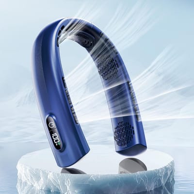 Draagbare Nekventilator - Persoonlijke Koeler - Blijf Koel - 4 Turbines - 7000 mAh - Marineblauw