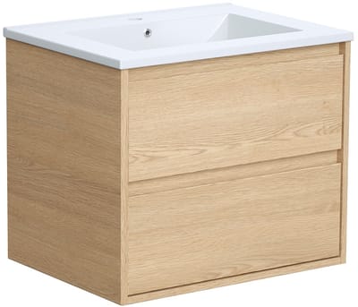 Vente-unique Hangmeubel voor badkamer met inbouwwastafel - Eikenfineer - 60 cm - MILIPAM