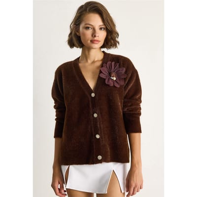Geborduurd V-hals Knopen-Op Cardigan