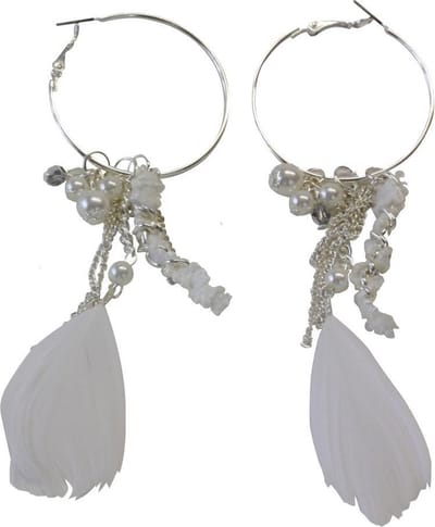 Behave - Oorbellen - Oorringen met veren en kralen - boho stijl - 16 cm