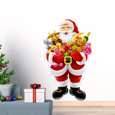 Kerststicker: De Kerstman brengt de cadeaus - Kerststickers - feestdecoraties - 100x60cm