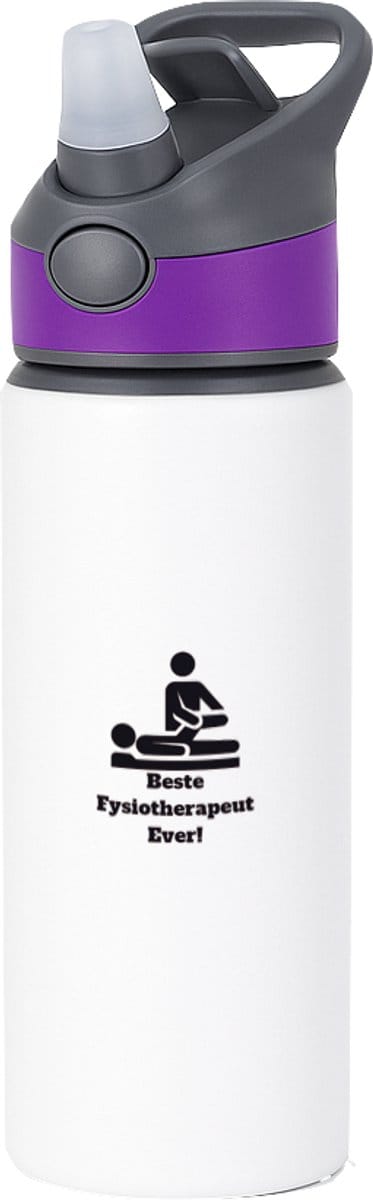Hacebo® - Beste fysiotherapeut waterfles met rietje paars - Beste fysiotherapeut - therapeut - cadeau - water fles - 650ML