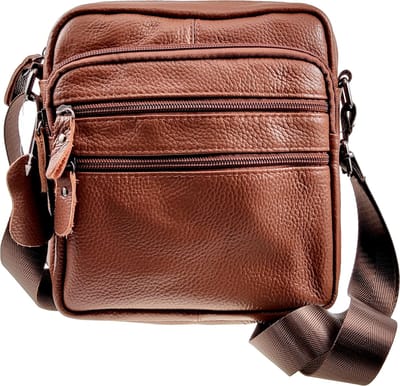 Schoudertas Unisex - Tan Bruin Leer - Buideltas - Verstelbaar - Leren Crossbody - Nektas - Slingbag
