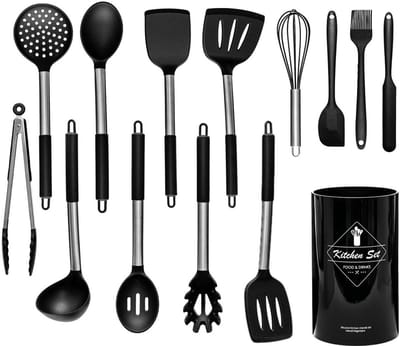 Keukenset Kookgerei Keukengerei Spatelset 14 delige Set | Keukengereedschap en Gadgets (zwart)- LB653