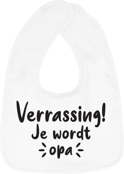 Hospitrix Slabbetje met tekst "Verrassing! Je wordt opa! " Wit - Cadeau Zwangerschap - Baby Kwijldoek - Kwijllap - Morslap - Bavette - Bekendmaking - Aankondiging - Aanstaande Moeder - Moederdag