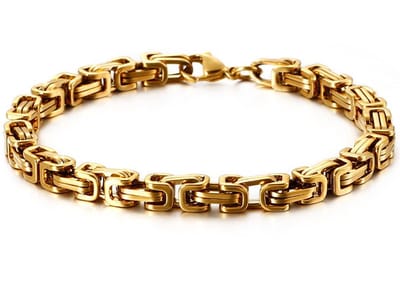 Koningsarmband Heren - Goud kleurig - 5mm - Byzantijnse stijl - Dubbele Schakels - Staal - Armband Schakelarmband - Armbanden - Papa Cadeau Voor Mannen - Vaderdag
