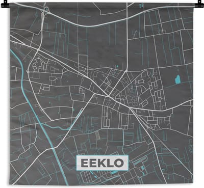 Wandkleed - Wanddoek - Stadskaart – Grijs - Kaart – Eeklo – België – Plattegrond - 180x180 cm - Wandtapijt