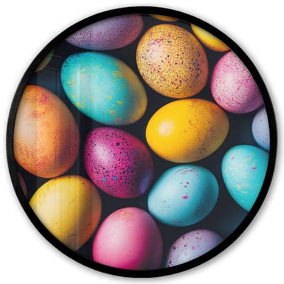 Poster in lijst Rond - Fotolijst 40x40 cm - Posters - Kleurrijk - Paaseitjes - Spetters - Ronde posterlijst zwart - Decoratie - Wanddecoratie woonkamer - Muurdecoratie slaapkamer