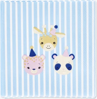 Papieren Servetten Feestdieren - 16 stuks - - strepen - blauw happy birthday - animals - themafeest