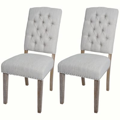 Set van 2 eetkamerstoelen MCW-O66b, keukenstoel met bekleding, Chesterfield-rieten stof/textiel, lichtgrijs