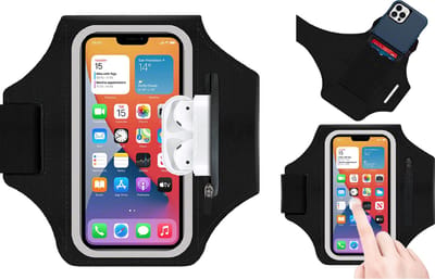 Universele sportarmband hoes - geschikt voor iPhone/ Samsung Galaxy/ Huawei/ Oppo/ Xiaomi/ Nokia/ Motorola/ LG - sport armband - hardloop telefoonhouder - ruimte voor pasjes/ airpodcase/ sleutel - 4.7 t/m 6.9 inch - zwart
