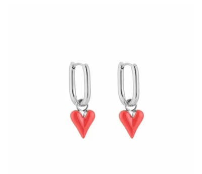 Rood hartje oorbellen zilver