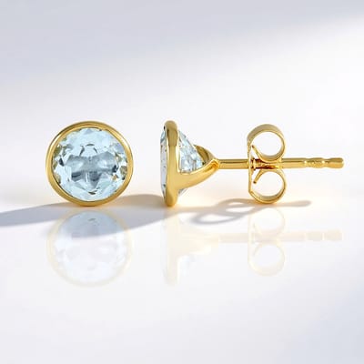 Cavill - Oorbellen 18K Goud Verguld - 925 Sterling Zilver - Hemelsblauwe Topaas 1,8 ct Rond Briljant 6 mm - Elegant Comfortabel Dagelijks