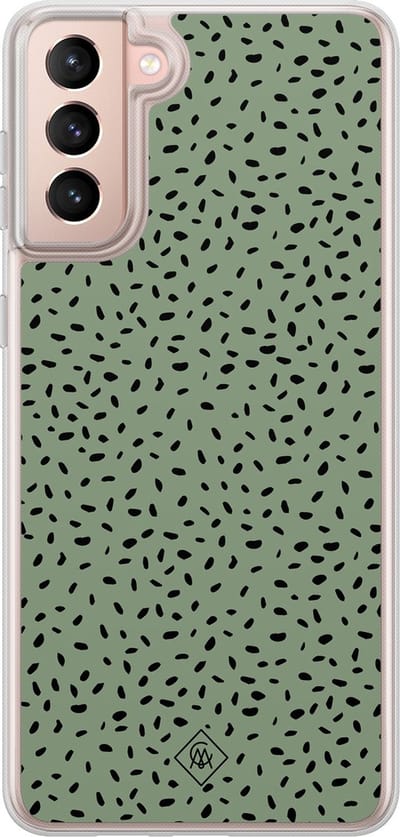 Casimoda® hoesje - Geschikt voor Samsung Galaxy S21 Plus - Green Confetti - 2-in-1 case - Schokbestendig - Geruit/gestreept/gestipt - Verhoogde randen - Groen, Transparant
