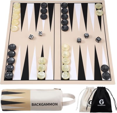 Backgammon set - Reisspel - Tafelspel spelen - Opvouwbaar siliconen bord - 40 x 39 cm - Kaki