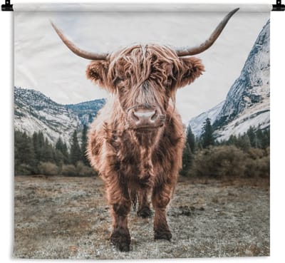 Wandkleed - Wanddoek - Schotse Hooglander - Berg - Dieren - 180x180 cm - Wandtapijt